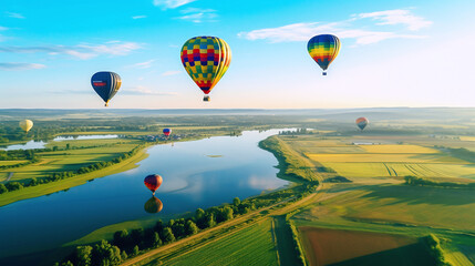Obraz premium Hot Air Balloons Flying Over Flat Land
