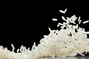 Japanese Rice flying explosion, white grain rices fall abstract fly. Beautiful complete seed...