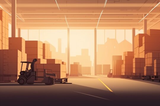 Illustration of transport for delivery on a warehouse backdrop. Generative AI