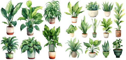 Green plant in pot illustration clipart. Generative AI.