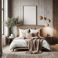 Fototapeta na wymiar Home mockup, cozy bedroom interior background, d render