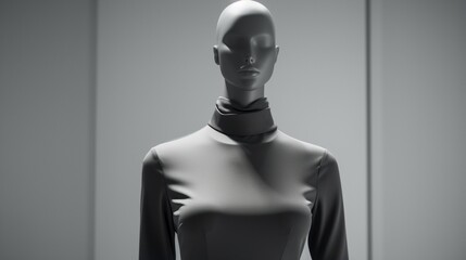 A charcoal gray shirt on a minimalist mannequin.