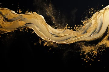 Foto op Canvas 黒背景に高級感ある金色の筆模様 © Kinapi
