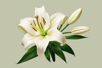 realistic white lily isolated on background. Generative AI