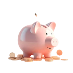 Fotobehang piggy bank with coins. Pastel background. 3D rendering. Financial and investment business concepts  © Aleena