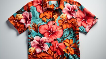 a Hawaiian aloha shirt with vibrant floral patterns and a transparent background in PNG format. - obrazy, fototapety, plakaty