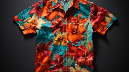 a Hawaiian aloha shirt with vibrant floral patterns and a transparent background in PNG format.