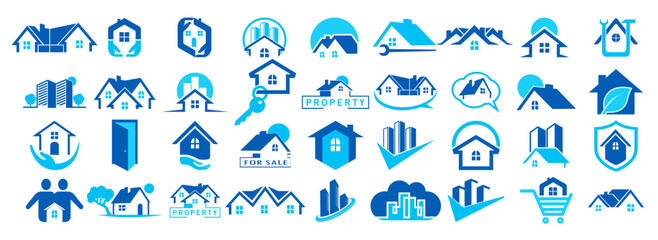 Real estate set icons, property collection home rent and sale house vector illustration design