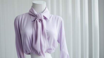 A pastel lilac shirt draped on a mannequin with a white backdrop.