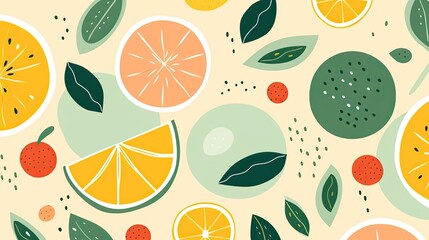 Abstract fruit plant leaf simple shape, minimal botanic eco agriculture concept. Nature illustration fruits background.