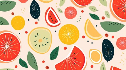 Abstract fruit plant leaf simple shape, minimal botanic eco agriculture concept. Nature illustration fruits background.