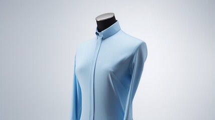 A sky blue shirt elegantly showcased on a mannequin with a clean white background.