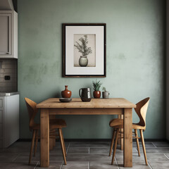 Modern Farmhouse Kitchen Still Life with Sage Green Wall Picture Frame Mockup 