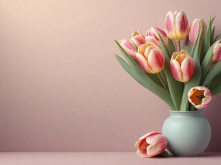 Pastel background surrounded by beautiful decorative tulip flowers, background image, generative AI