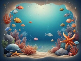 Fototapeta na wymiar Textured background surrounded by beautiful sea creatures, background image, generative AI