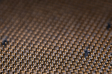 Processor of a computer or laptop close up. Computer chip contacts.