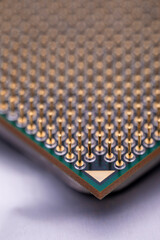 Processor of a computer or laptop close up. Computer chip contacts.