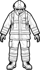 outline illustration of Firefighter Uniform  for coloring page