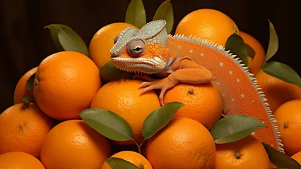 Foto op Canvas A chameleon with protective colors among oranges © 대연 김