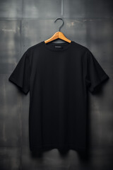 black t-shirt on a hanger
