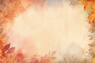 Watercolor frame on embossed paper with spring and autumn beige cream background texture. Generative AI