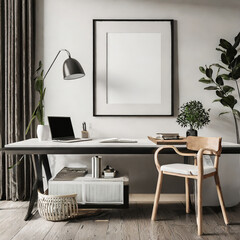 Mockup frame in modern home office interior background, d render