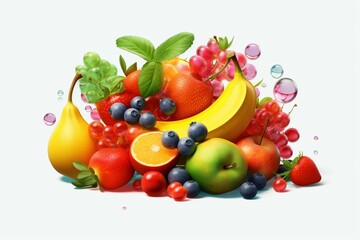 Obraz na płótnie Canvas Illustration of transparent 3D fruits, vegetables, and berries. Generative AI