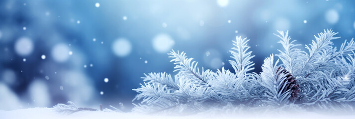 Fototapeta na wymiar CHRISTMAS CARD. WINTER BACKGROUND WITH SNOWFLAKES, HORIZONTAL IMAGE. image created by legal AI