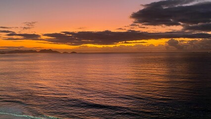 Fototapeta na wymiar Aerial view of colorful sunrise in the beach