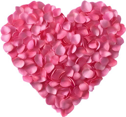 A cute heart is created by arranging pink rose petals.