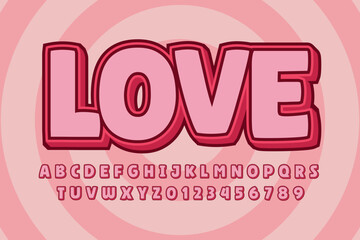 Love font alphabets 3D style text effect typography