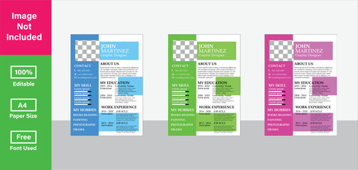 Vector fully editable a4 cv set of three colors cv template design.