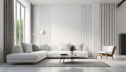 Fototapeta na wymiar Modern white living room interior d rendering image. A blank wall with pure white. Decorate wall