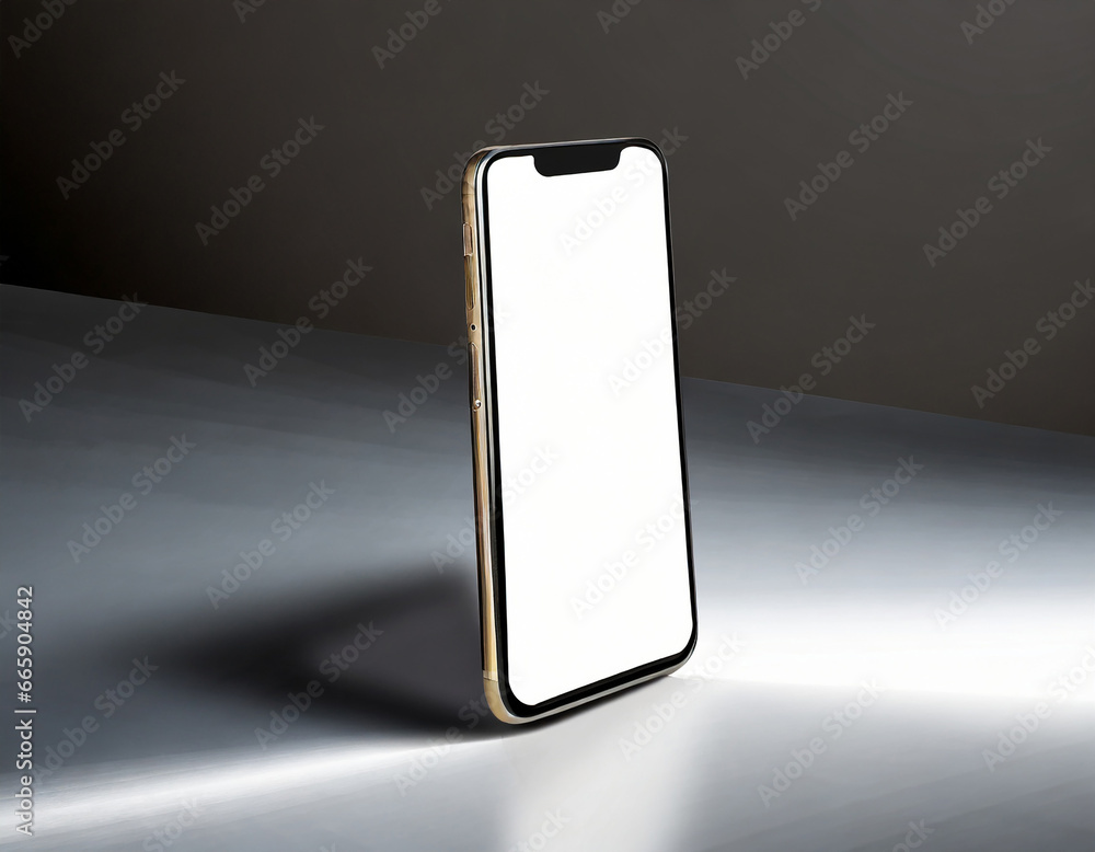 Poster perspective smartphone mockup on white background. perspective view smartphone mockup with blank scr