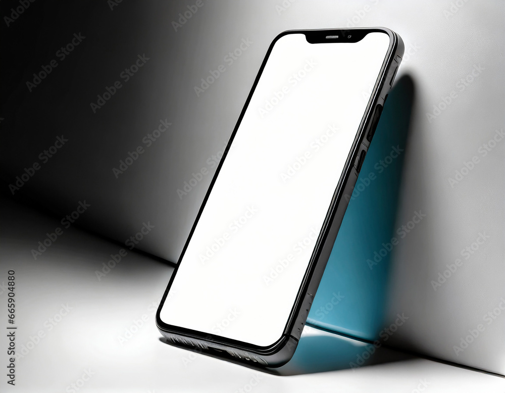 Poster perspective smartphone mockup on white background. perspective view smartphone mockup with blank scr