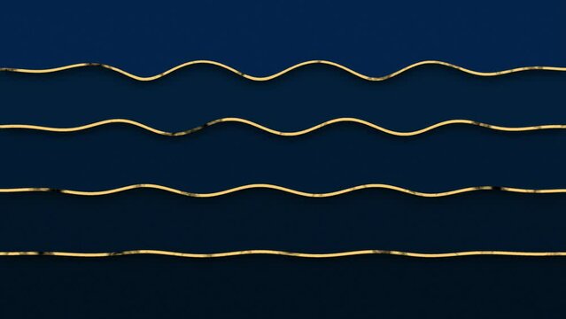 Abstract luxury background with golden lines on Royal blue background. Wavy pattern golden lines background