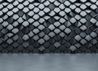 Polished, Semigloss Wall background with tiles. Triangular, tile Wallpaper with 3D, Black blocks. AI Generated.
