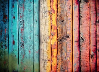 Old grungy colorful wood background. AI Generated.