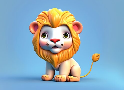 3D Cute cartoon Lion character. AI Generated.