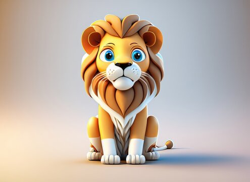 3D Cute cartoon Lion character. AI Generated.