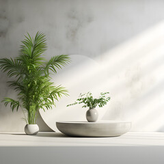 Plant in a pot infront of a white wall, modern and clean interior, modern house interior, plant with a simple background