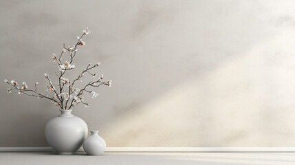 empty wall background with flower vase 