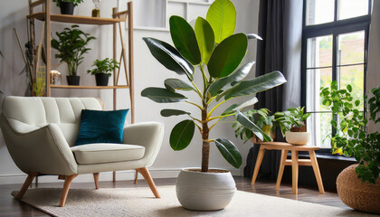 Rubber fig plant in a living room - obrazy, fototapety, plakaty