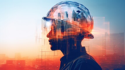 Fototapeta premium Construction engineer looking at blueprints and working cranes on building site