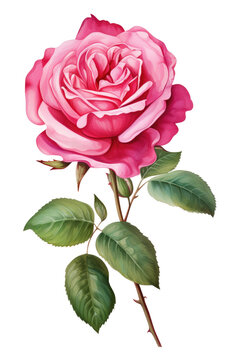 illustration of dark pink rose in full bloom on a transparent background