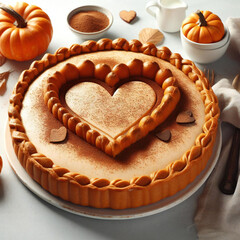Delicious heart shape pumpkin pie on white background