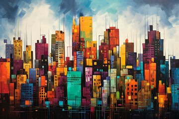Vibrant urban cityscape artwork. Generative AI
