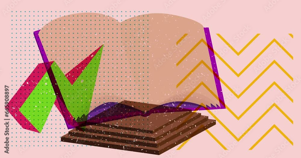 Poster book and colorful geometric shapes animation. educational object in trendy riso graph design. geomet