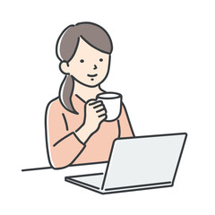 パソコンを見ている若い女性