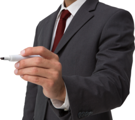 Digital png photo of midsection of caucasian businessman writing on transparent background